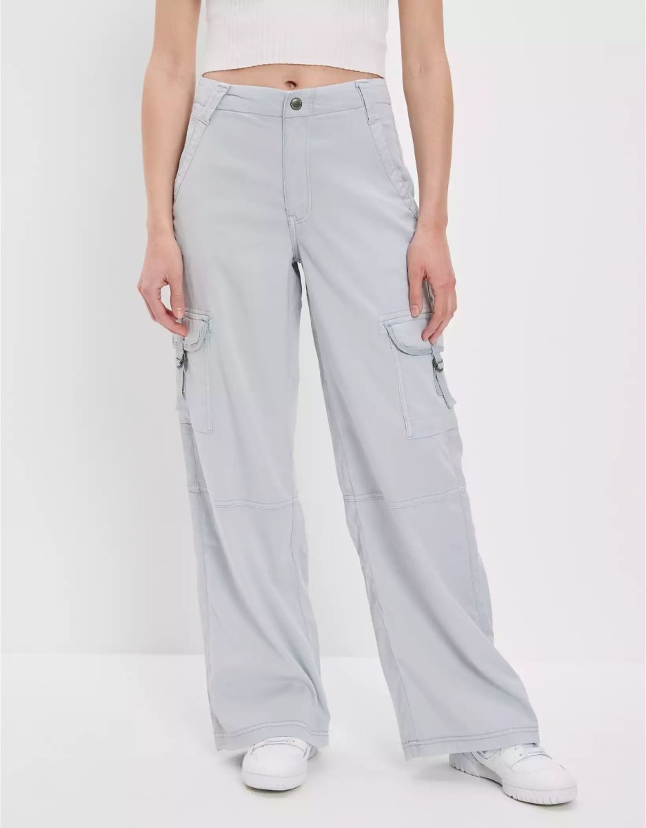 Jean American Eagle AE Dreamy Drape Stretch Super High-Waisted Cargo Baggy Larges-Leg Pant Bleu Femme | TWU-44107856